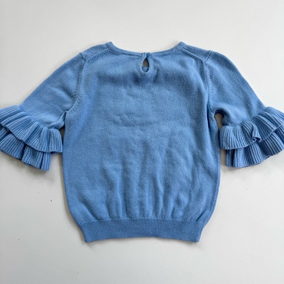 Janie and Jack Blue Floral Detail Girls Ruffle Sleeve Sweater Size 8 READ - Picture 10 of 11